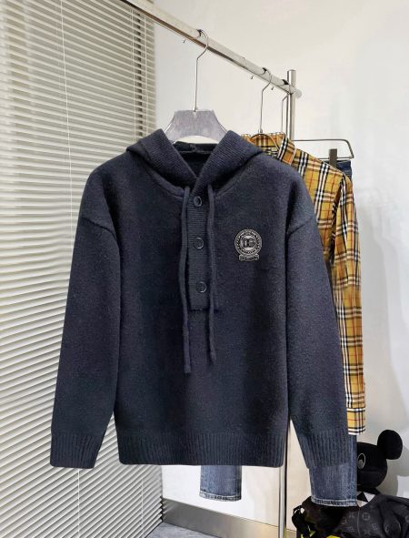 DG official popular thick knitted wool hoodie with logo, unisex. Custom materials, full labels. Colors: black. Sizes: M-3XL, loose fit.