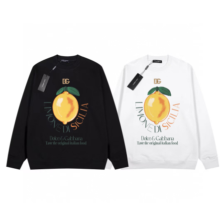 Dolce & Gabbana DG printed crewneck sweatshirt. 2024 spring/fall high-end custom series, premium patented cotton, soft, fine, and pilling-resistant. 380g pure quality. Colors: Black, White.
