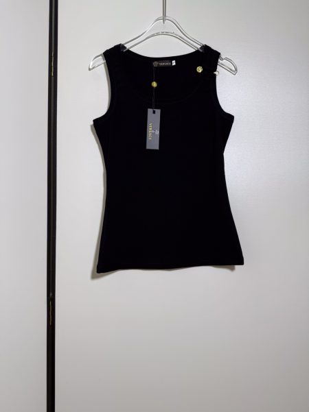 Versace women's vest tank top with metal pin badge, round neck, sleeveless, cotton. Sizes S,M,L,XL.