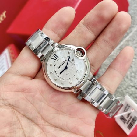 New Cartier Blue Balloon mechanical women's watch 33mm with diamonds. Automatic movement, ETA 2671 movement. Water-resistant, comes with high-quality packaging.