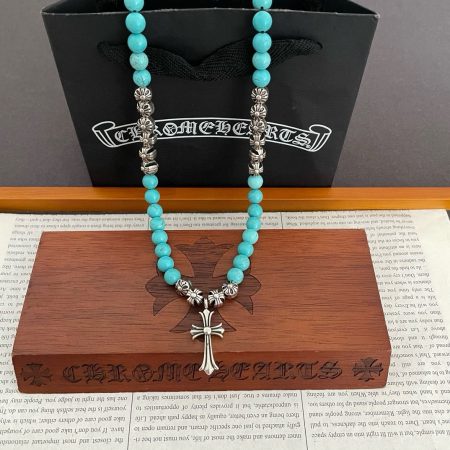 New Chrome Hearts Turquoise Cross Necklace. Vintage design, unisex, punk style. Handcrafted, high-quality replica.