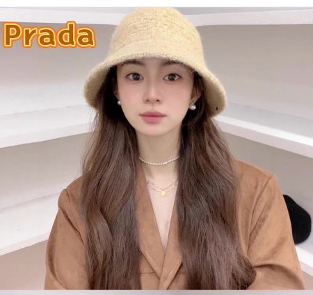 Prada 2024 autumn winter knit fisherman hat, thickened warm fashion basin hat, solid color versatile, slimming face.
